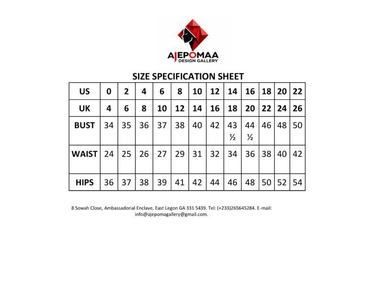 Ajepomaa Gallery Size Chart